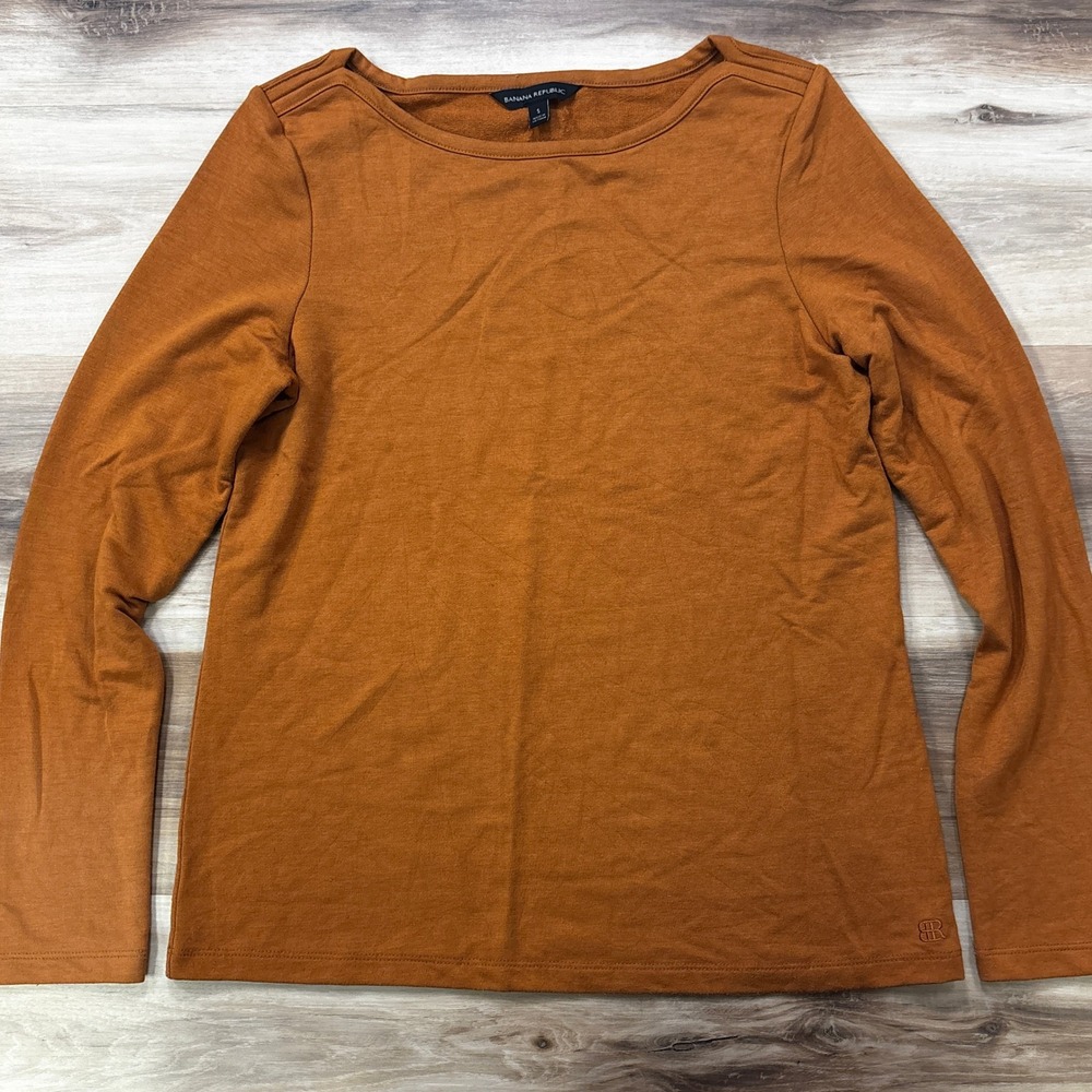 Banana Republic Top Size S Long Sleeve Boat Neck Rayon Blend Burnt Orange